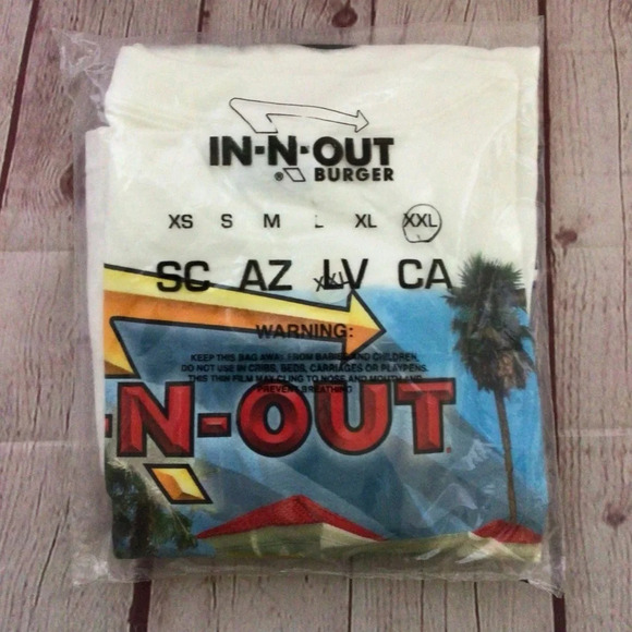 Vintage 2002 In-N-Out Burger Collectible XXL T-Shirt Sealed in Bag with Stickers - Picture 2 of 5